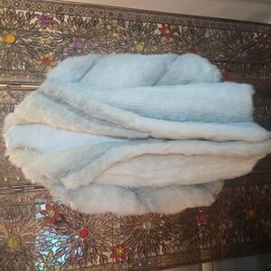 VTG 1970s Silver Fox Faux Fur Oversized Shawl Collar Coat Cream Gray Womens XL